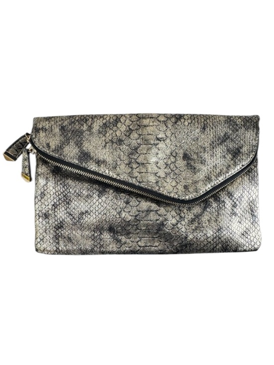 Urban Expressions Handbags - Urban Expressions Snakeskin Clutch in Black and Gold